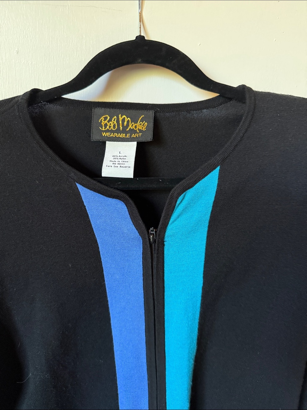 Bob Mackie Sweater - Wearable Art full-zip colorblock cardigan jacket - Picture 8 of 9